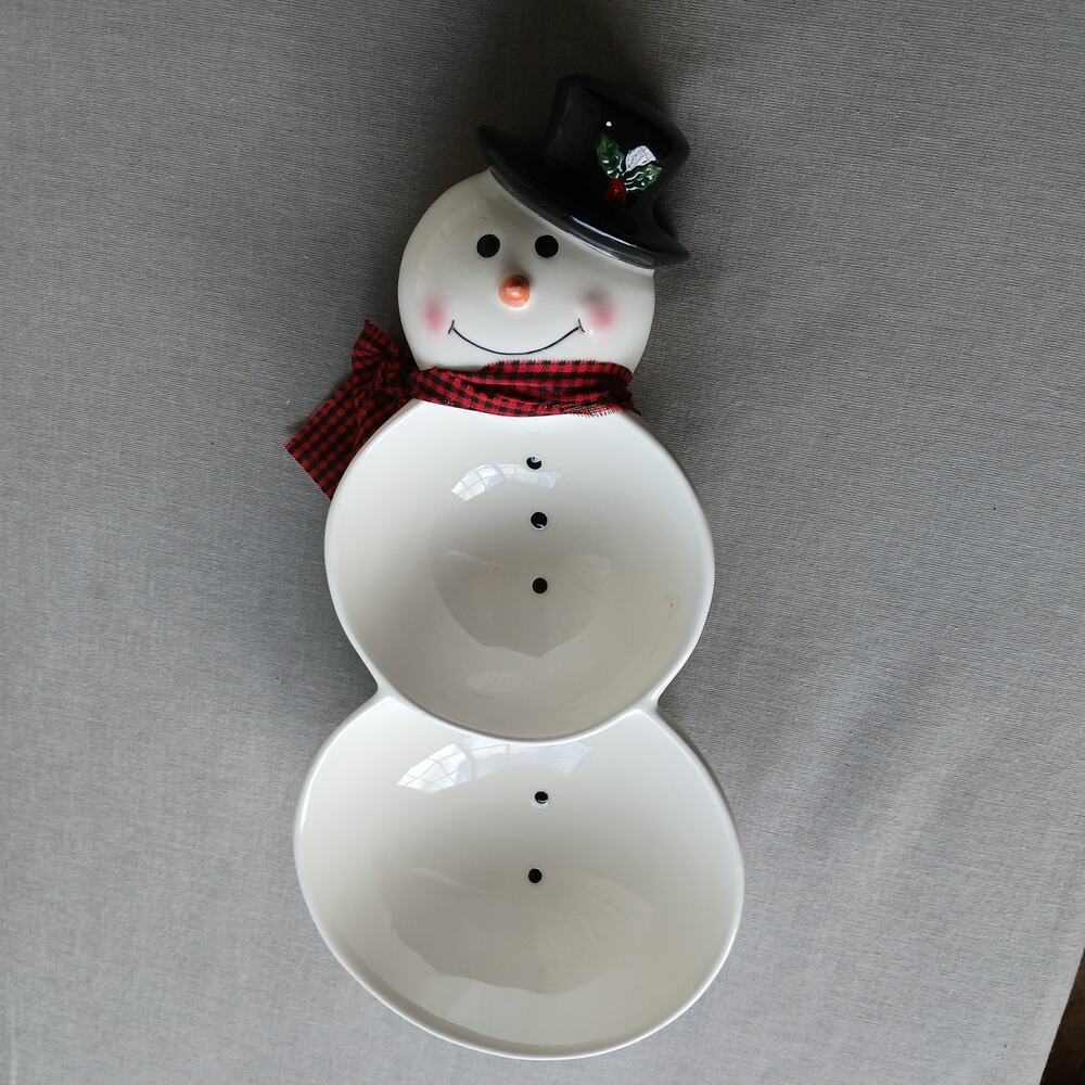 Hallmark Snowman Candy Dish 11" snack bowl serving tray winter holiday nuts dip - Picture 3 of 8